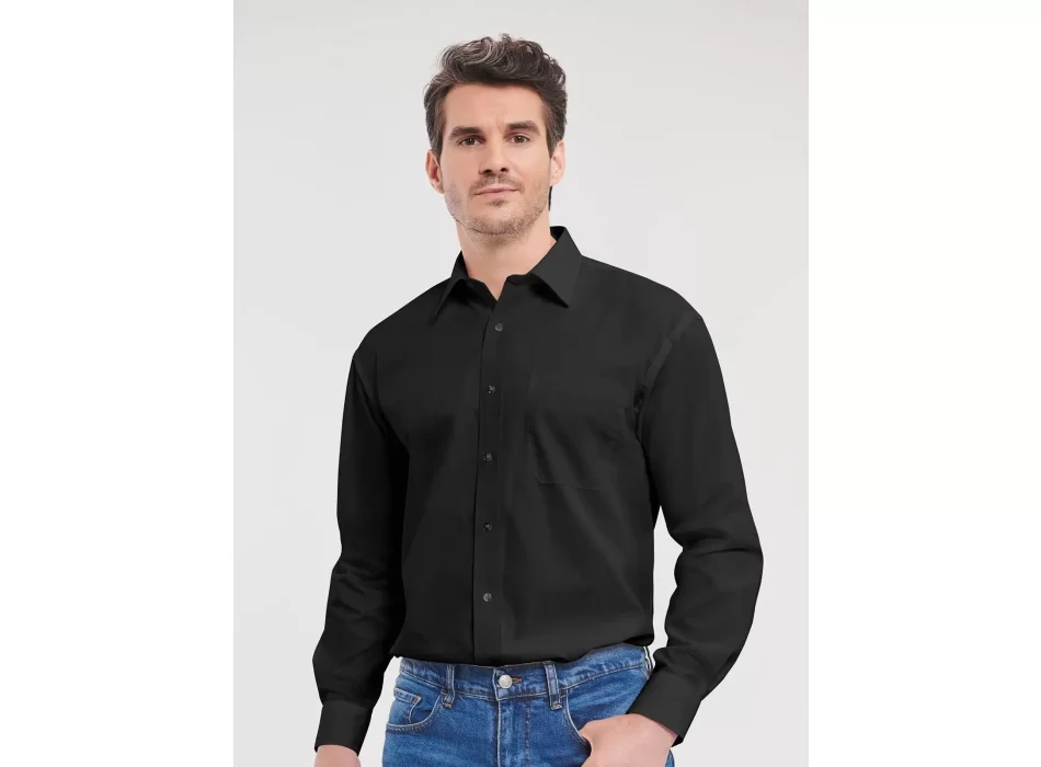 Men's Long Sleeve Pure Cotton Poplin Shirt FullGadgets.com