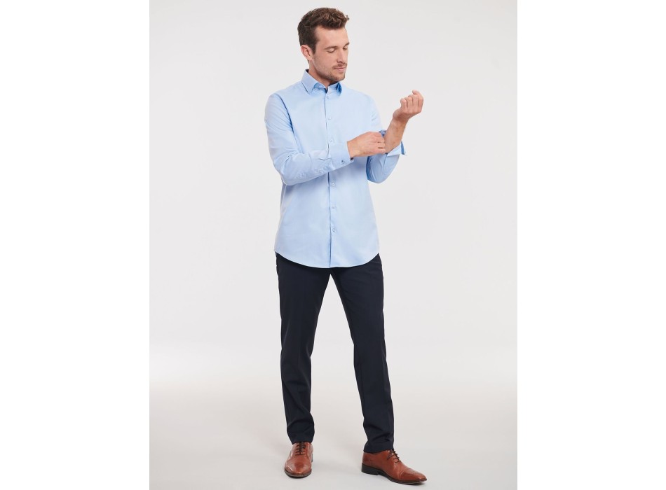 Men's Long Sleeve Tailored Contrast Herringbone Shirt FullGadgets.com