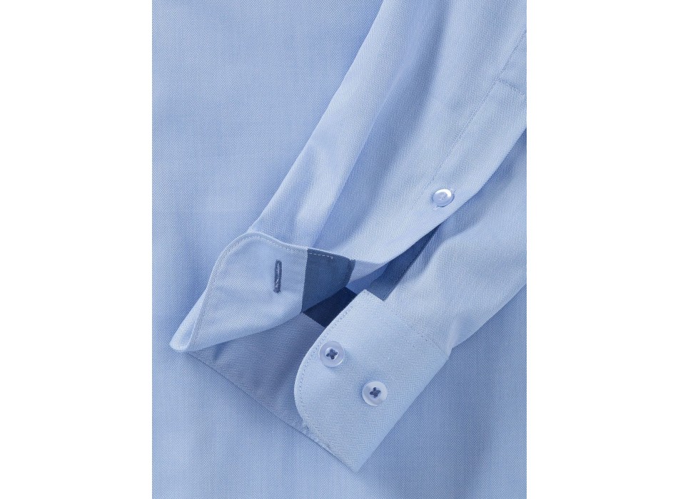 Men's Long Sleeve Tailored Contrast Herringbone Shirt FullGadgets.com