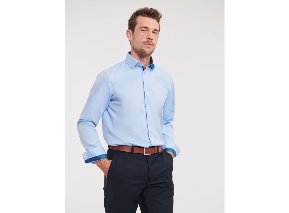 Men's Long Sleeve Tailored Contrast Herringbone Shirt FullGadgets.com