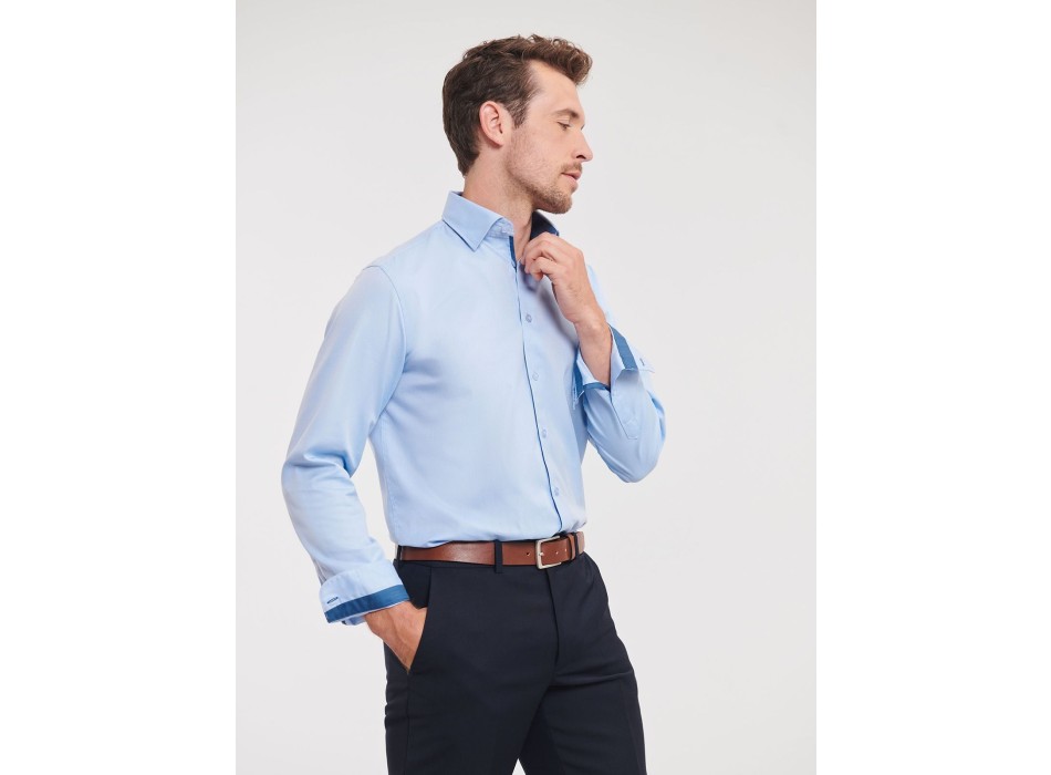 Men's Long Sleeve Tailored Contrast Herringbone Shirt FullGadgets.com