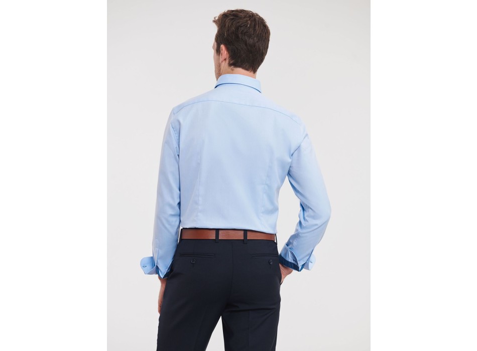 Men's Long Sleeve Tailored Contrast Herringbone Shirt FullGadgets.com