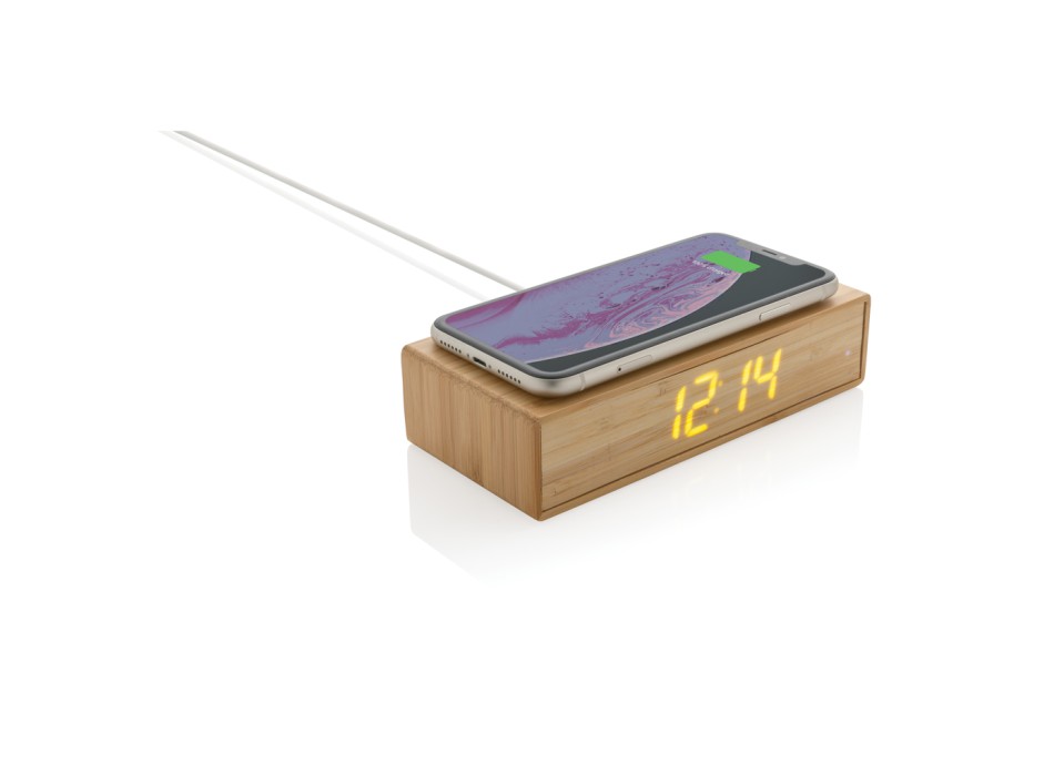 Orologio sveglia in bambù con caricatore wireless 5W FullGadgets.com