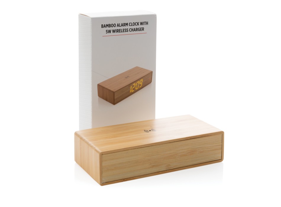Orologio sveglia in bambù con caricatore wireless 5W FullGadgets.com