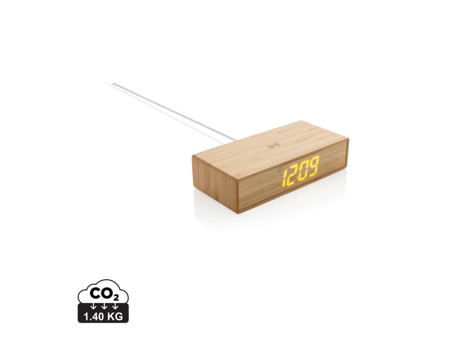 Orologio sveglia in bambù con caricatore wireless 5W FullGadgets.com