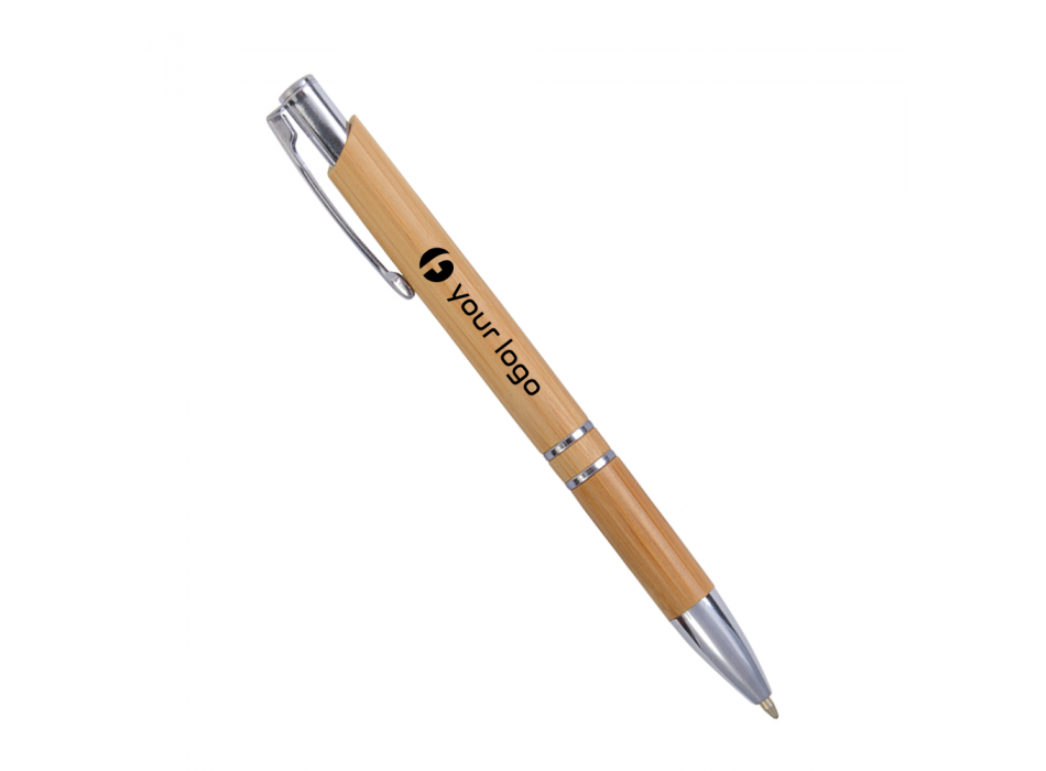 Penna a scatto in bamboo con particolari cromati FullGadgets.com