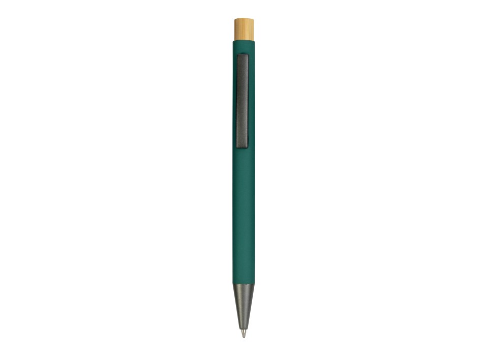 Penna a scatto in metallo gommato con particolari bruniti e pulsante in bambù FullGadgets.com