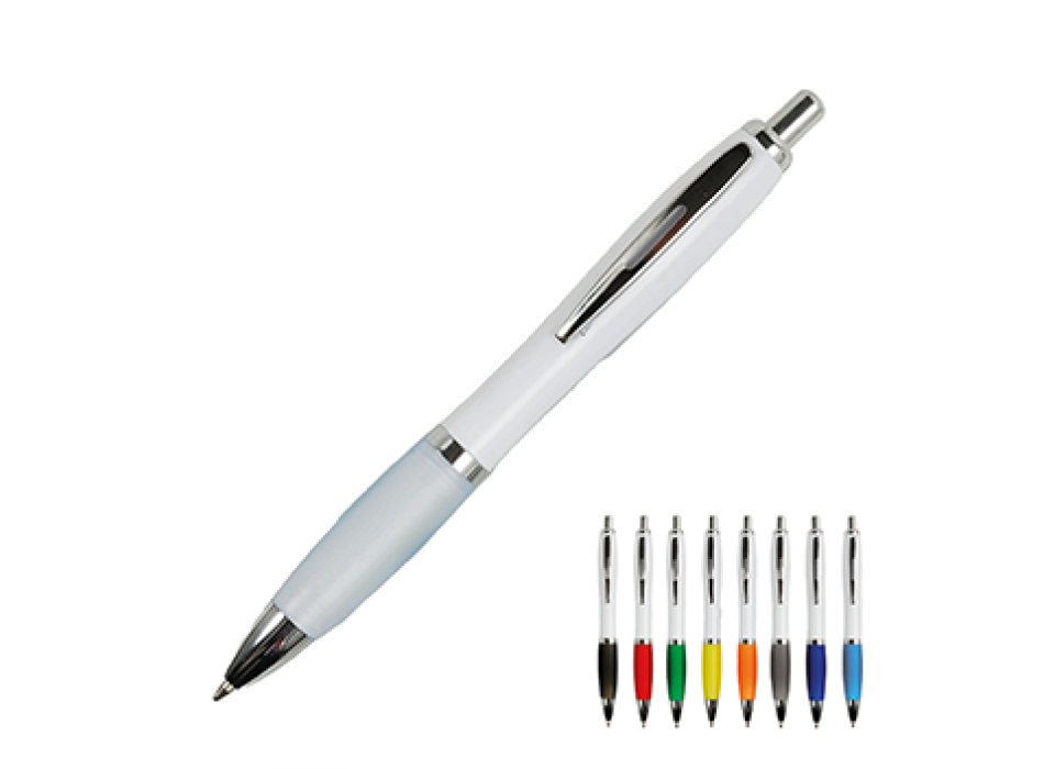 Penna A Scatto In Plastica Abs, Con Fusto Bianco, Impugnatura Colorata Gommata Personalizzabile FullGadgets.com