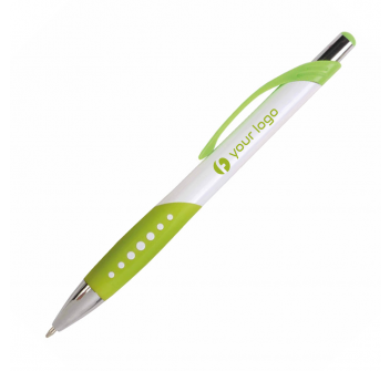 Penna a scatto in plastica con fusto bianco, impugatura gommata e colorata FullGadgets.com