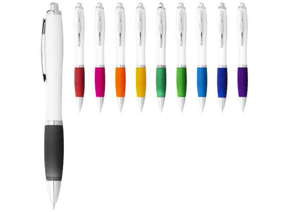Penna a sfera con fusto bianco e impugnatura colorata Nash (inchiostro blu) FullGadgets.com