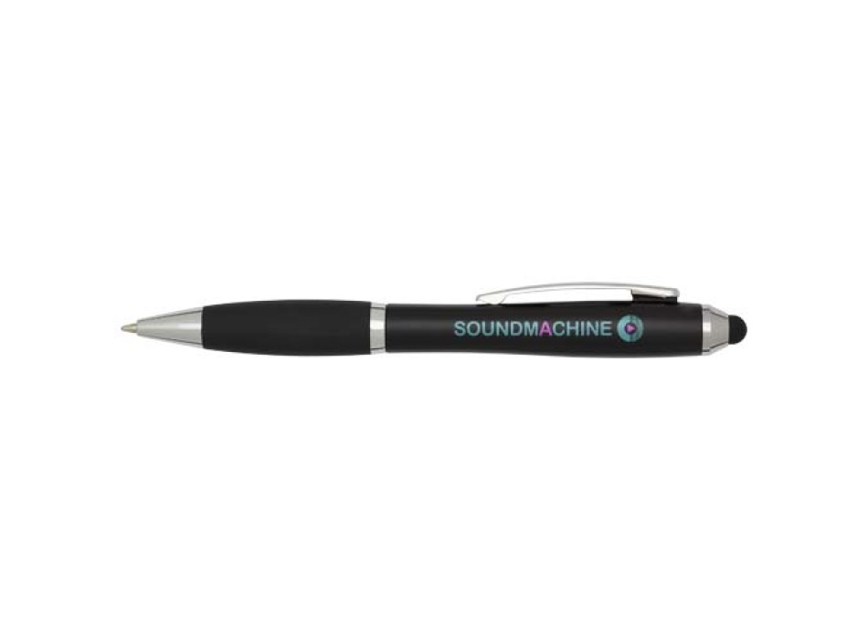 Penna a sfera con pennino plastica riciclata RCS con fusto colorato e impugnatura di colore nero (inchiostro blu) Nash FullGadgets.com