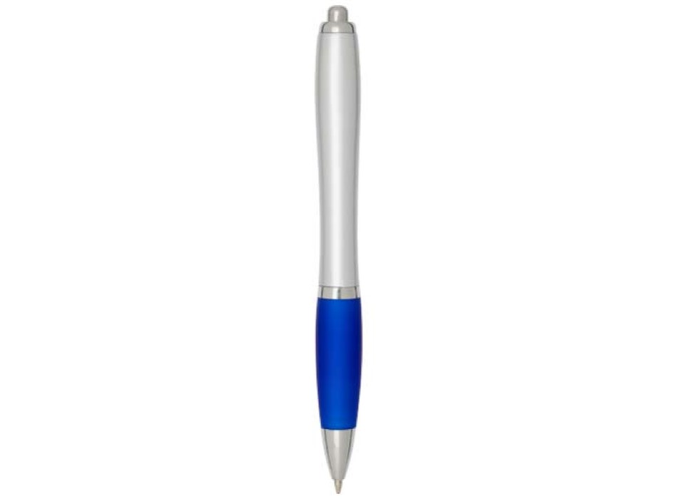 Penna a sfera in plastica riciclata certificata RCS con fusto argentato e impugnatura colorata (inchiostro nero) Nash FullGadgets.com