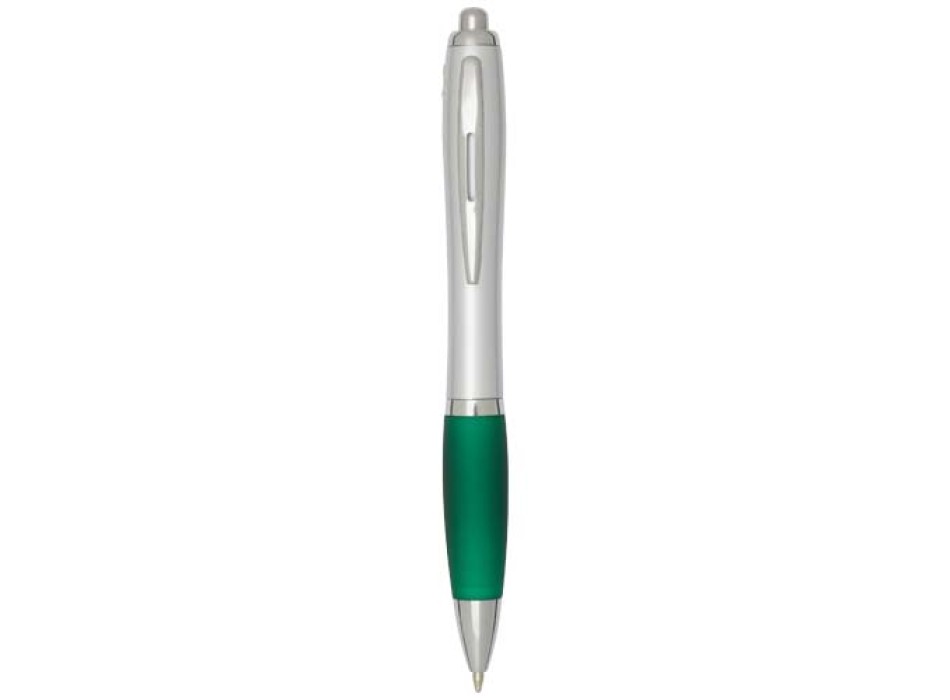 Penna a sfera in plastica riciclata certificata RCS con fusto argentato e impugnatura colorata (inchiostro nero) Nash FullGadgets.com
