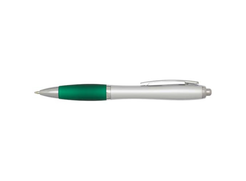 Penna a sfera in plastica riciclata certificata RCS con fusto argentato e impugnatura colorata (inchiostro nero) Nash FullGadgets.com