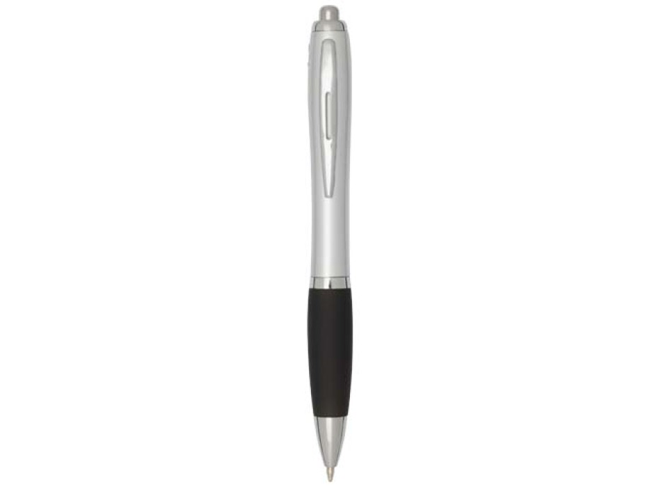 Penna a sfera in plastica riciclata certificata RCS con fusto argentato e impugnatura colorata (inchiostro nero) Nash FullGadgets.com