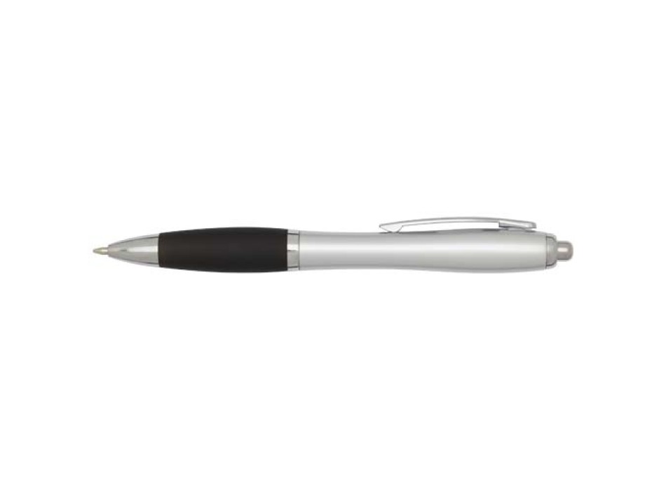 Penna a sfera in plastica riciclata certificata RCS con fusto argentato e impugnatura colorata (inchiostro nero) Nash FullGadgets.com