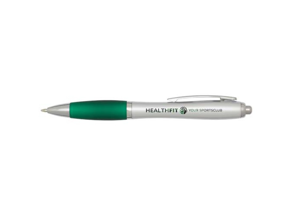 Penna a sfera in plastica riciclata certificata RCS con fusto argentato e impugnatura colorata (inchiostro nero) Nash FullGadgets.com