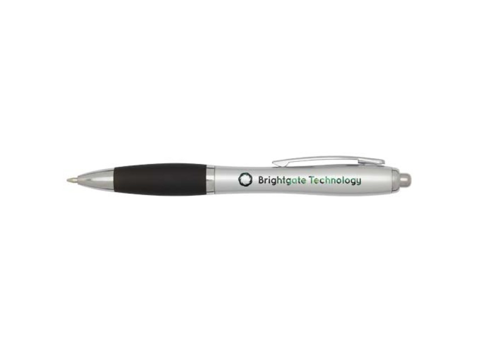 Penna a sfera in plastica riciclata certificata RCS con fusto argentato e impugnatura colorata (inchiostro nero) Nash FullGadgets.com