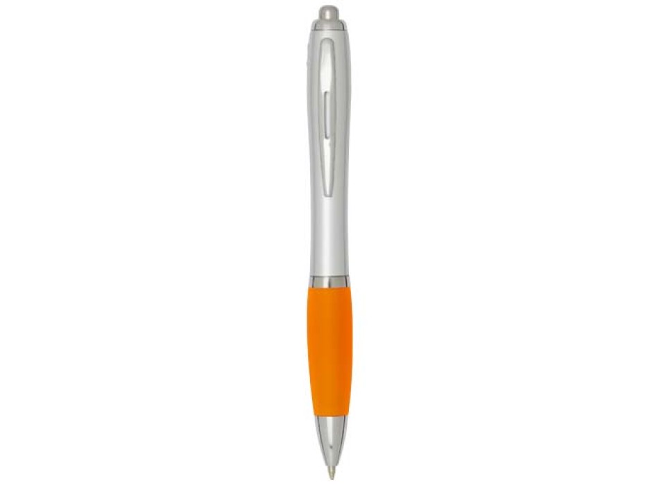 Penna a sfera in plastica riciclata certificata RCS con fusto argentato e impugnatura colorata (inchiostro nero) Nash FullGadgets.com