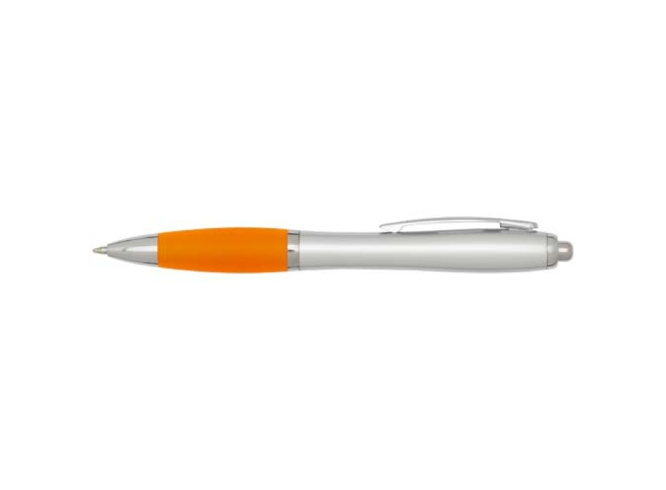 Penna a sfera in plastica riciclata certificata RCS con fusto argentato e impugnatura colorata (inchiostro nero) Nash FullGadgets.com