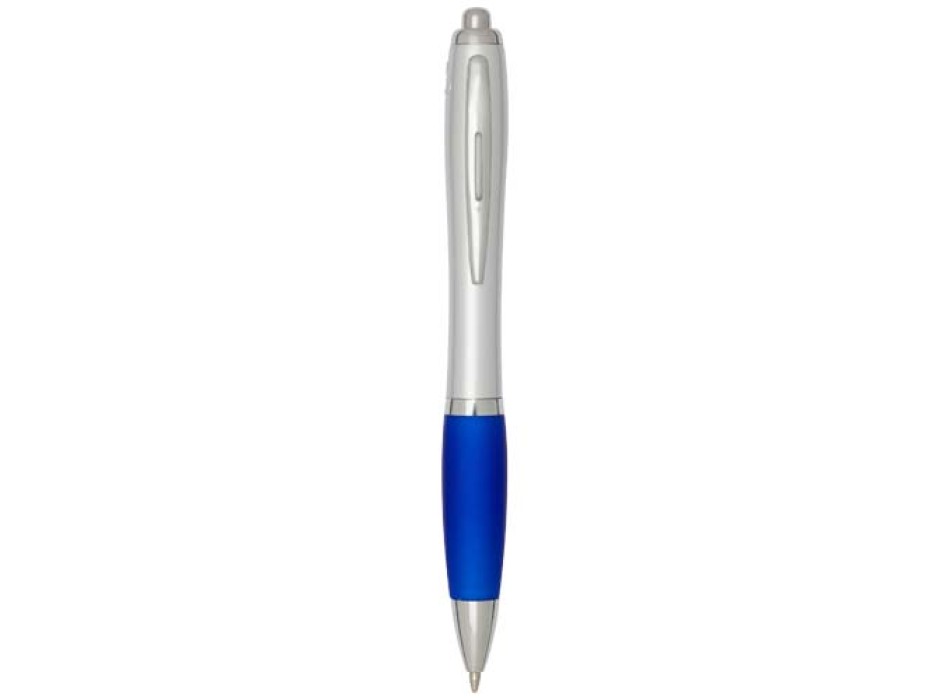 Penna a sfera in plastica riciclata certificata RCS con fusto argentato e impugnatura colorata (inchiostro nero) Nash FullGadgets.com