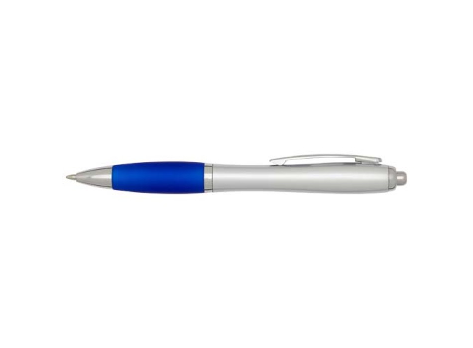 Penna a sfera in plastica riciclata certificata RCS con fusto argentato e impugnatura colorata (inchiostro nero) Nash FullGadgets.com