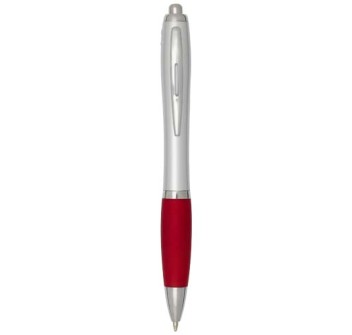 Penna a sfera in plastica riciclata certificata RCS con fusto argentato e impugnatura colorata (inchiostro nero) Nash FullGadgets.com