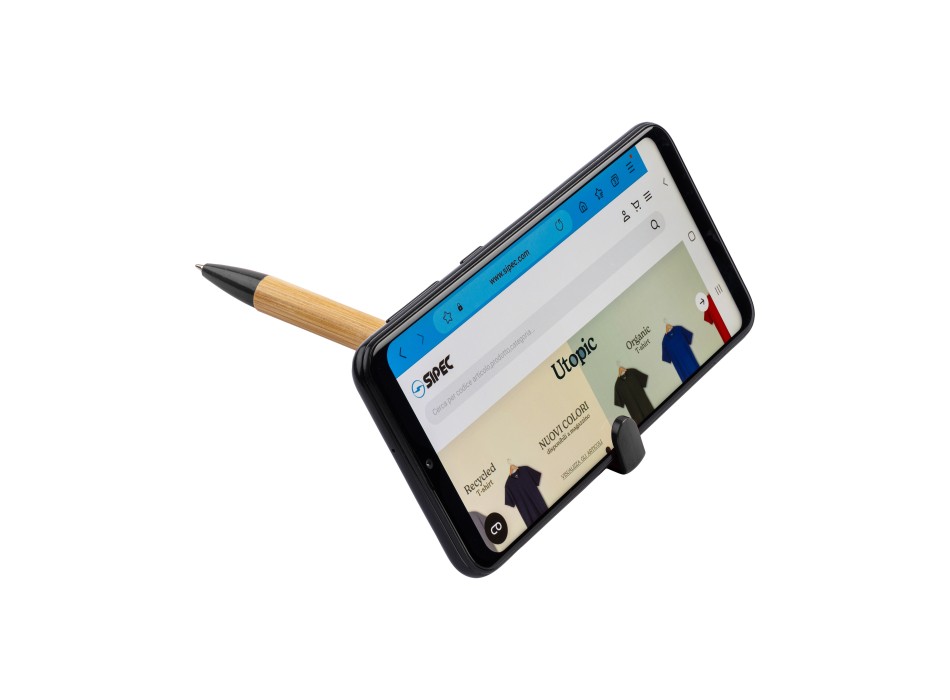 Penna twist in bambù e paglia di grano con stand porta cellulare FullGadgets.com