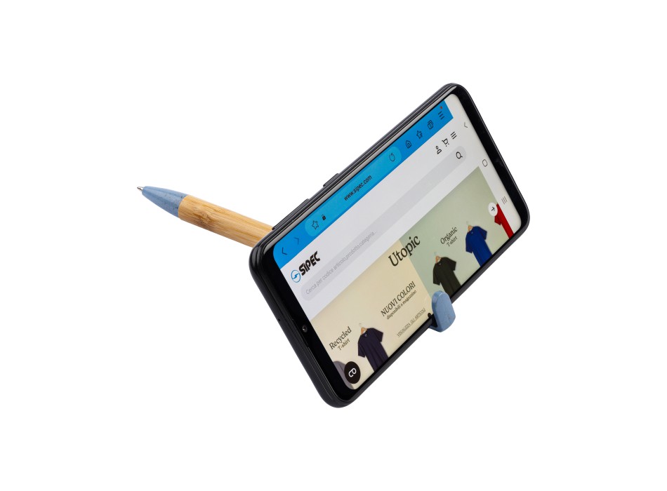 Penna twist in bambù e paglia di grano con stand porta cellulare FullGadgets.com