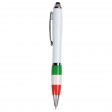 Penna twist in plastica con fusto bianco, impugnatura tricolore e gommino per touch screen FullGadgets.com