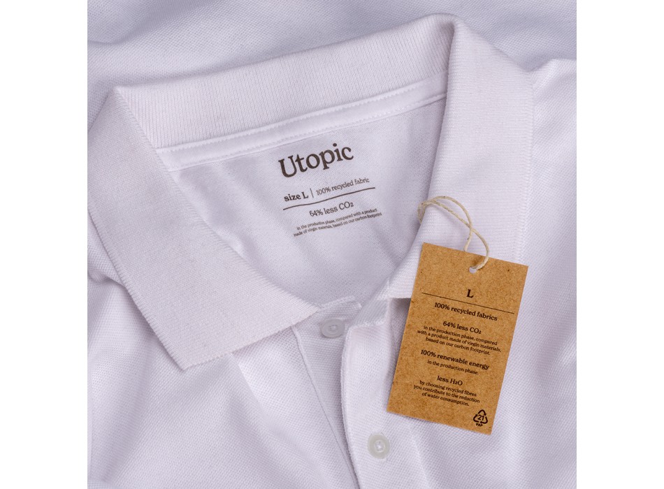 Polo unisex bianca in cotone e poliestere rigenerati da 200 g/m2 FullGadgets.com