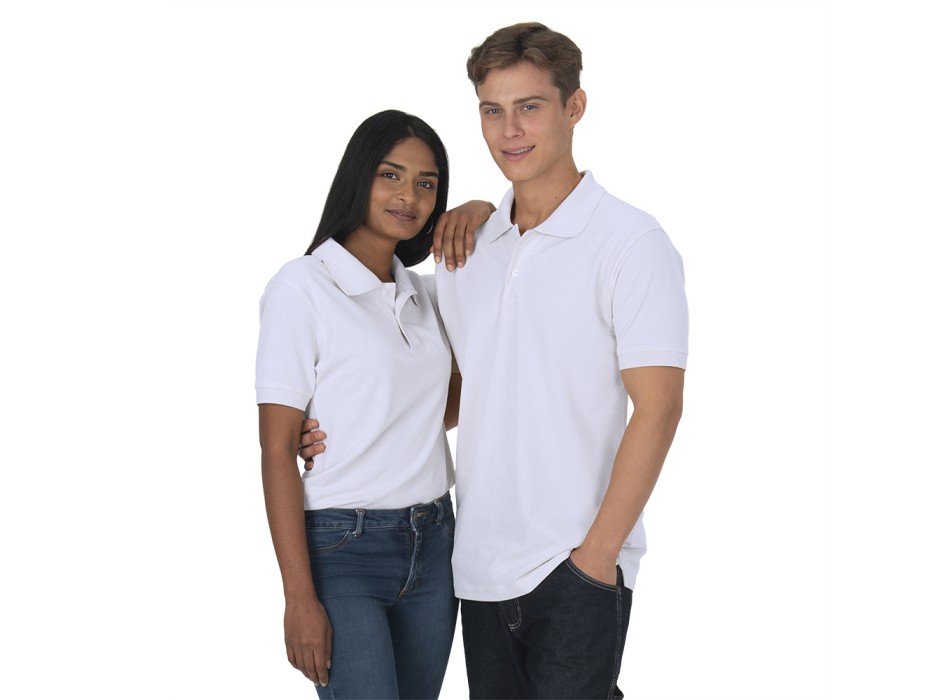 Polo unisex bianca in cotone e poliestere rigenerati da 200 g/m2 FullGadgets.com