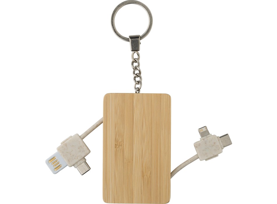 Portachiavi con cavi per la ricarica in bambù Bianca FullGadgets.com
