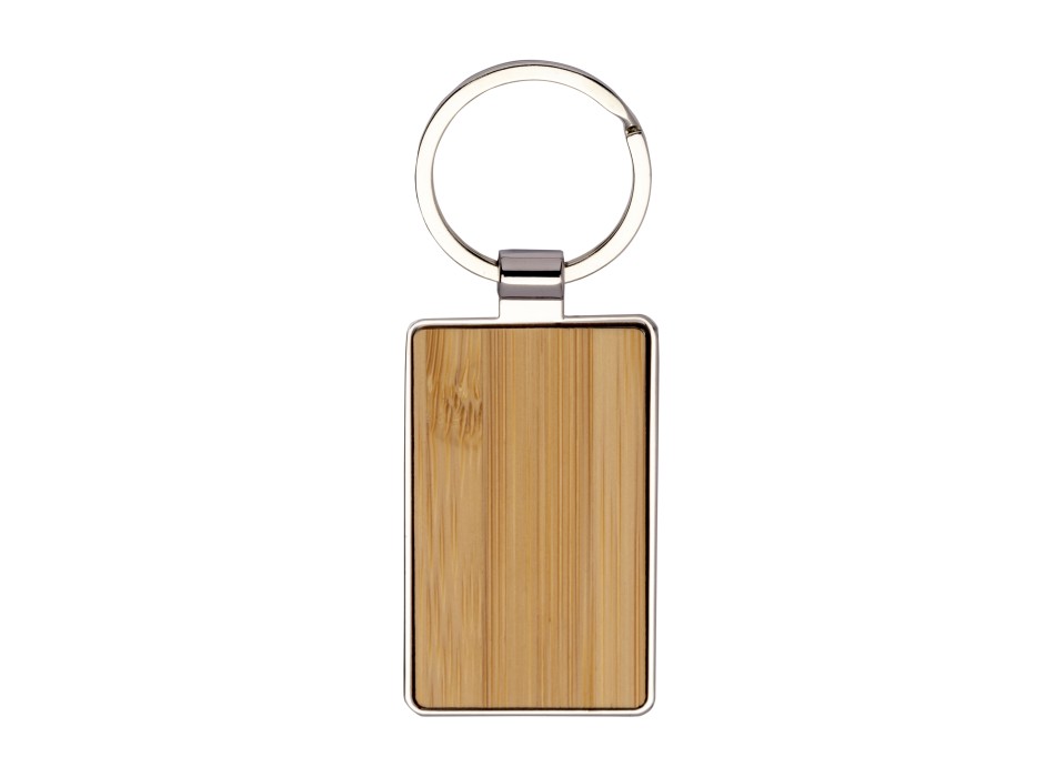 Portachiavi in metallo rettangolare, con particolare frontale in bambù FullGadgets.com