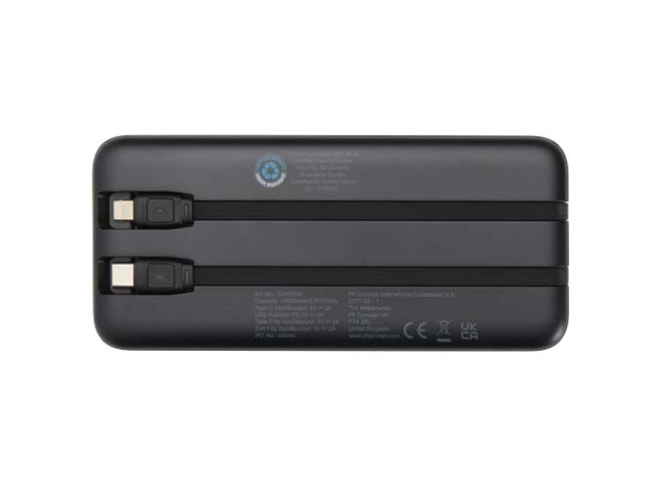 Power bank da 10.000 mAh e 10 W in plastica riciclata con 2 cavi integrati Adhil FullGadgets.com