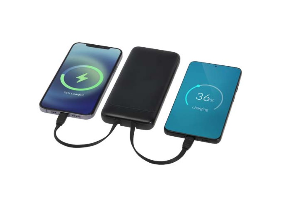 Power bank da 10.000 mAh e 10 W in plastica riciclata con 2 cavi integrati Adhil FullGadgets.com