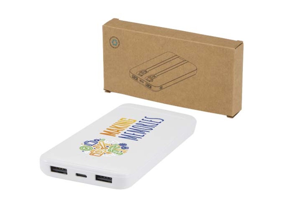 Power bank da 10.000 mAh e 10 W in plastica riciclata con 2 cavi integrati Adhil FullGadgets.com