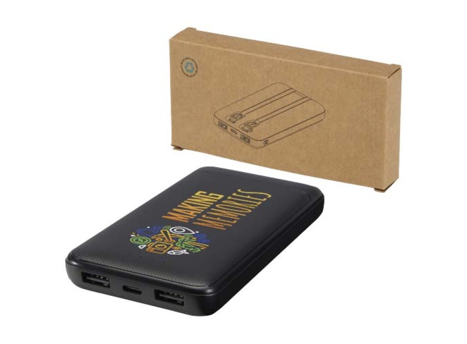 Power bank da 10.000 mAh e 10 W in plastica riciclata con 2 cavi integrati Adhil FullGadgets.com