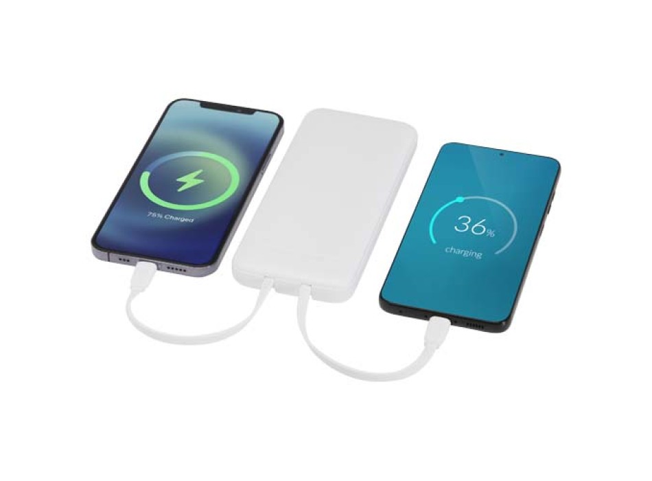 Power bank da 10.000 mAh e 10 W in plastica riciclata con 2 cavi integrati Adhil FullGadgets.com