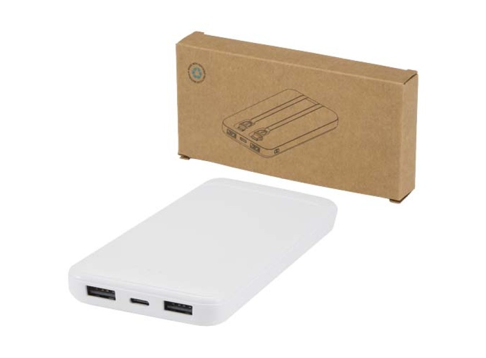 Power bank da 10.000 mAh e 10 W in plastica riciclata con 2 cavi integrati Adhil FullGadgets.com