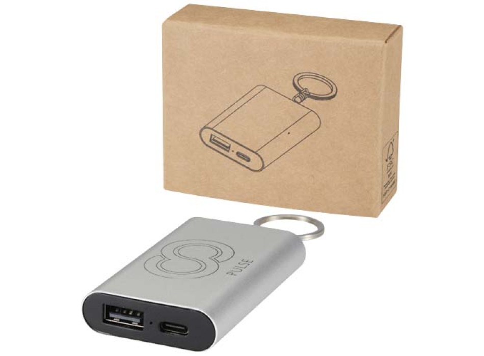 Power bank da 2000 mAh in alluminio riciclato con portachiavi Arcturus FullGadgets.com