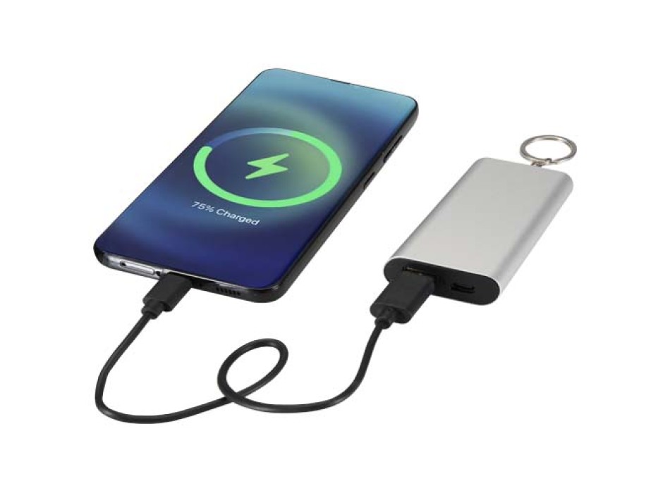 Power bank da 2000 mAh in alluminio riciclato con portachiavi Arcturus FullGadgets.com