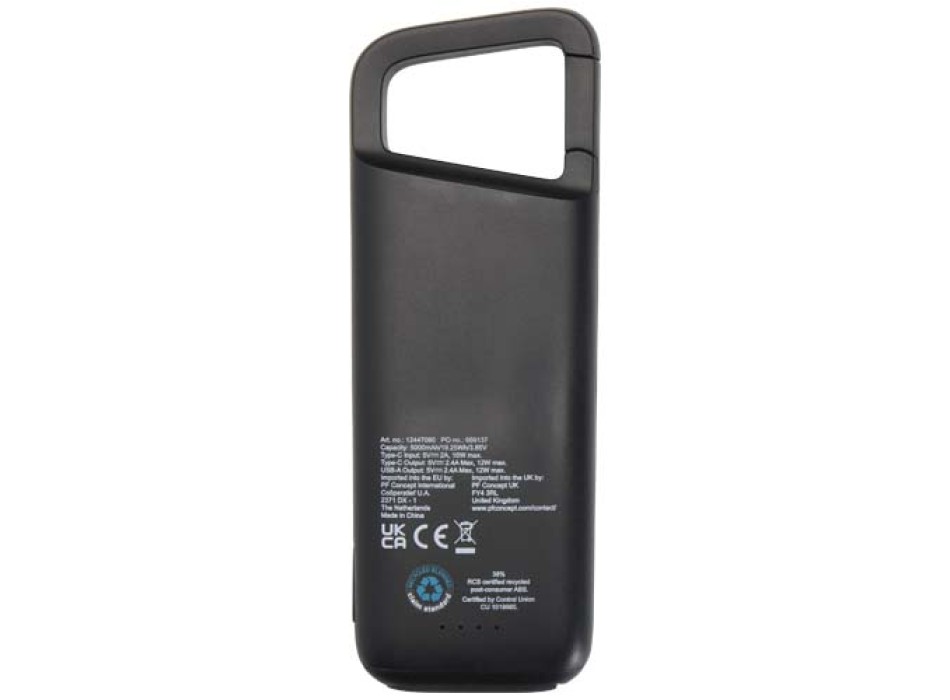 Power bank impermeabile in plastica riciclata da 5.000 mAh e 12 W con moschettone Alkes FullGadgets.com