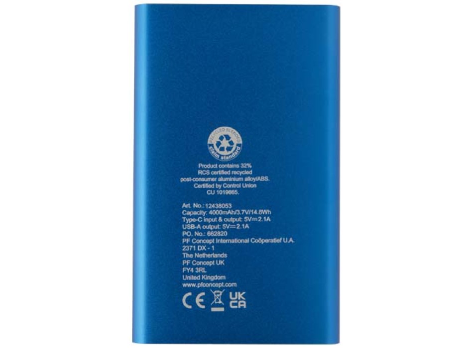Power bank in alluminio riciclato da 4000 mAh tipo C Pep  FullGadgets.com