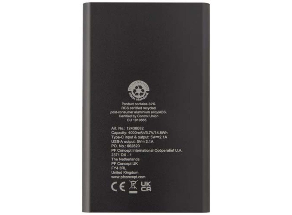Power bank in alluminio riciclato da 4000 mAh tipo C Pep  FullGadgets.com