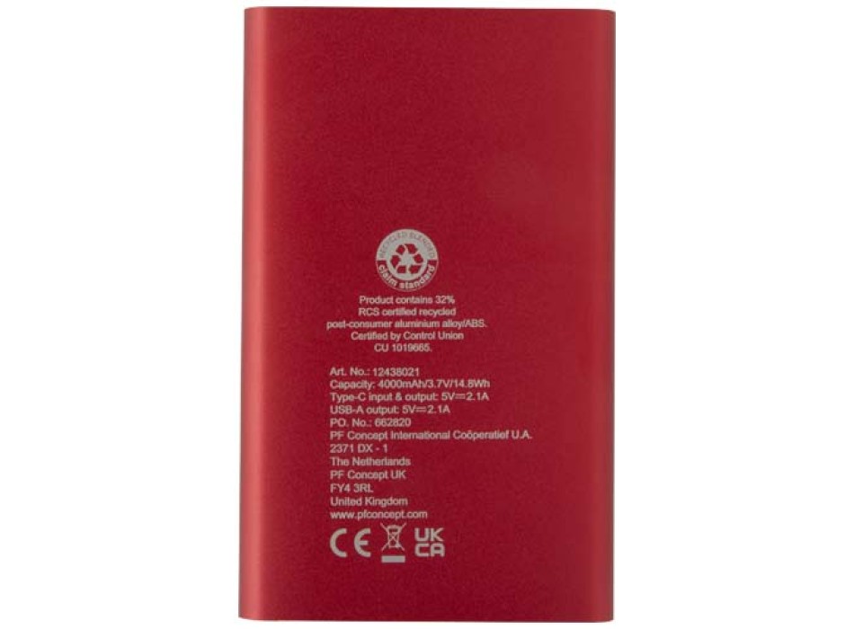 Power bank in alluminio riciclato da 4000 mAh tipo C Pep  FullGadgets.com