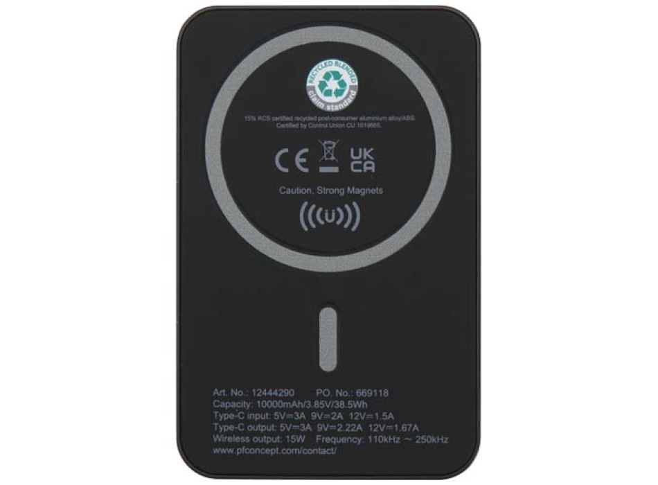 Power bank magnetico wireless da 10.000 mAh e 15 W con 20 W PD in plastica riciclata Acrab FullGadgets.com