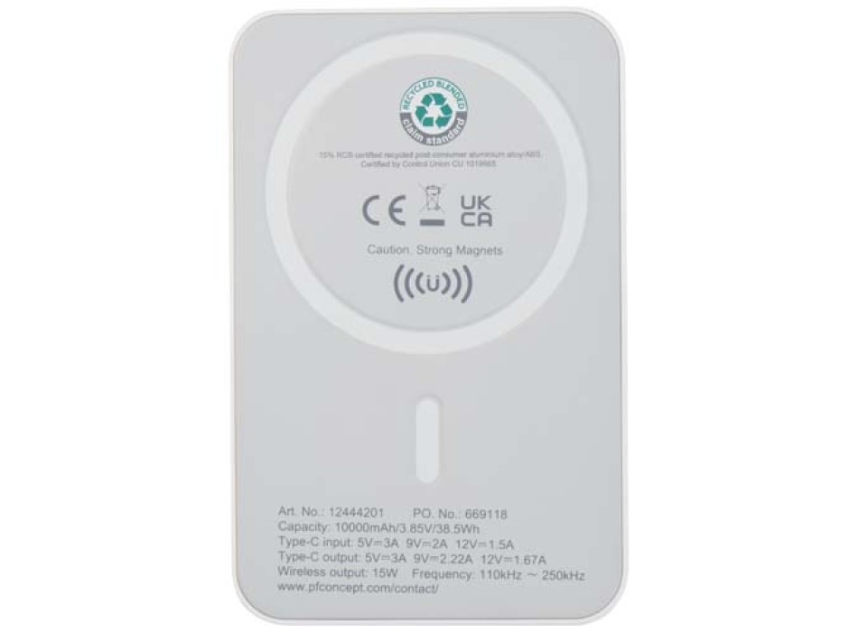 Power bank magnetico wireless da 10.000 mAh e 15 W con 20 W PD in plastica riciclata Acrab FullGadgets.com