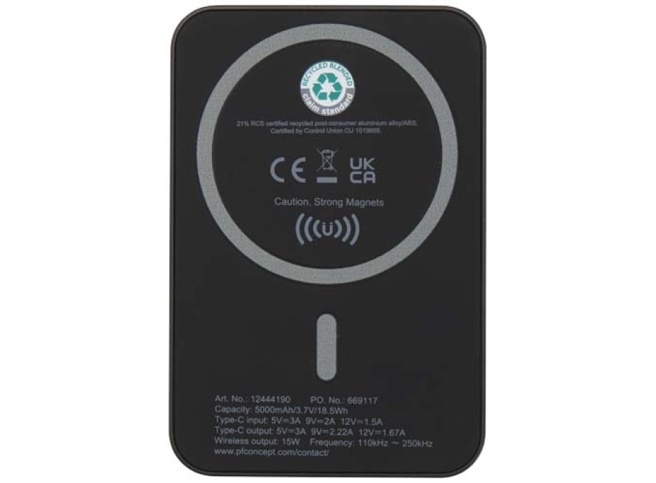 Power bank magnetico wireless da 5.000 mAh e 15 W con 20 W PD in plastica riciclata Acrab FullGadgets.com
