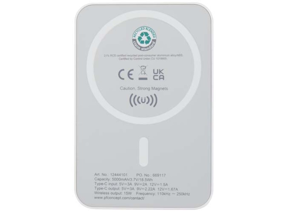 Power bank magnetico wireless da 5.000 mAh e 15 W con 20 W PD in plastica riciclata Acrab FullGadgets.com